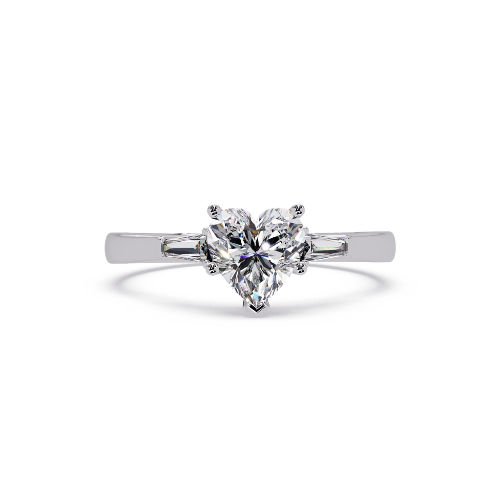 Heart Cut Engagement Ring with Custom Baguette Side Stones