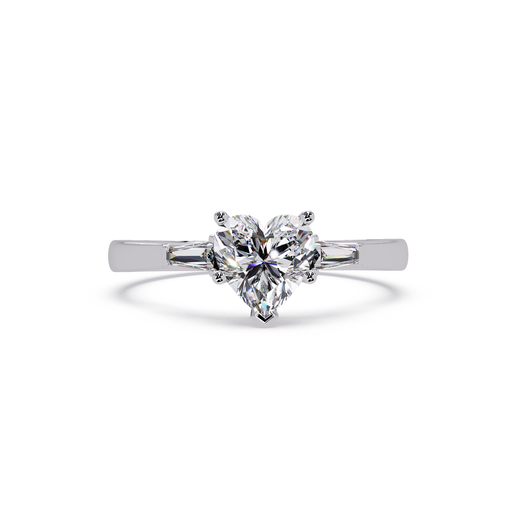 Heart Cut Engagement Ring with Custom Baguette Side Stones