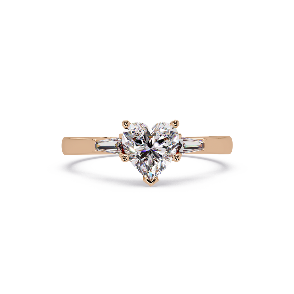Heart Cut Engagement Ring with Custom Baguette Side Stones