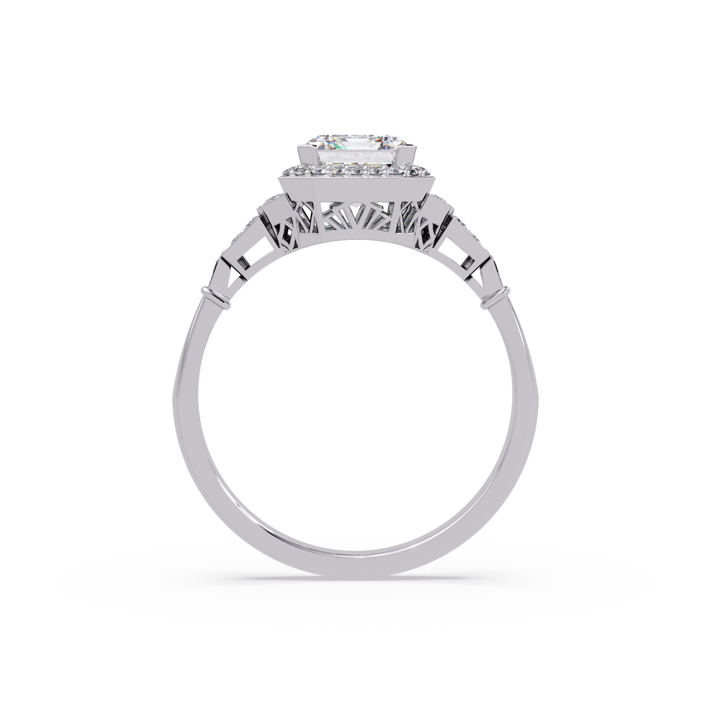 Emerald Cut Halo Diamond Engagement Ring