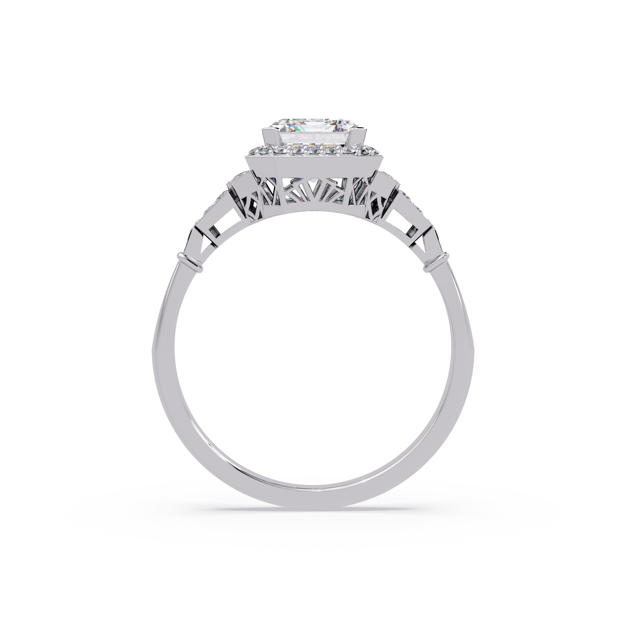 Emerald Cut Halo Diamond Engagement Ring