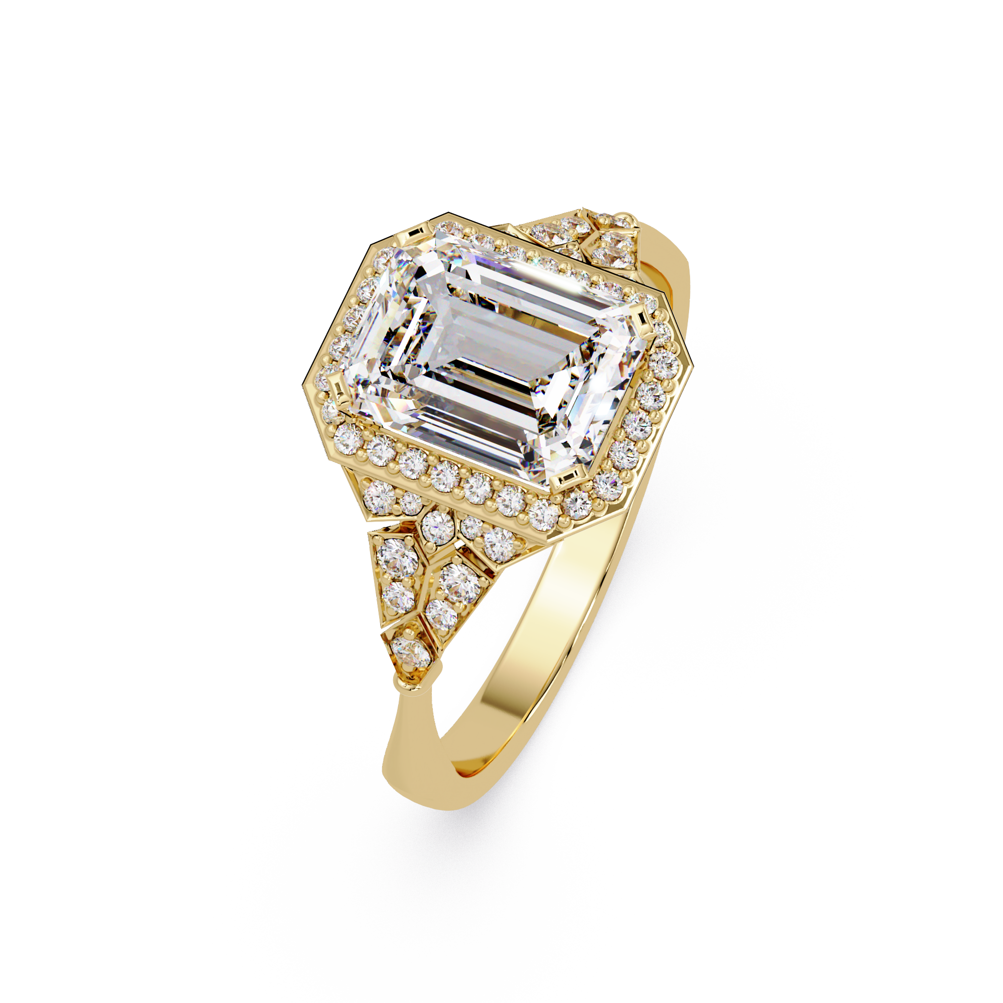 Emerald Cut Halo Diamond Engagement Ring