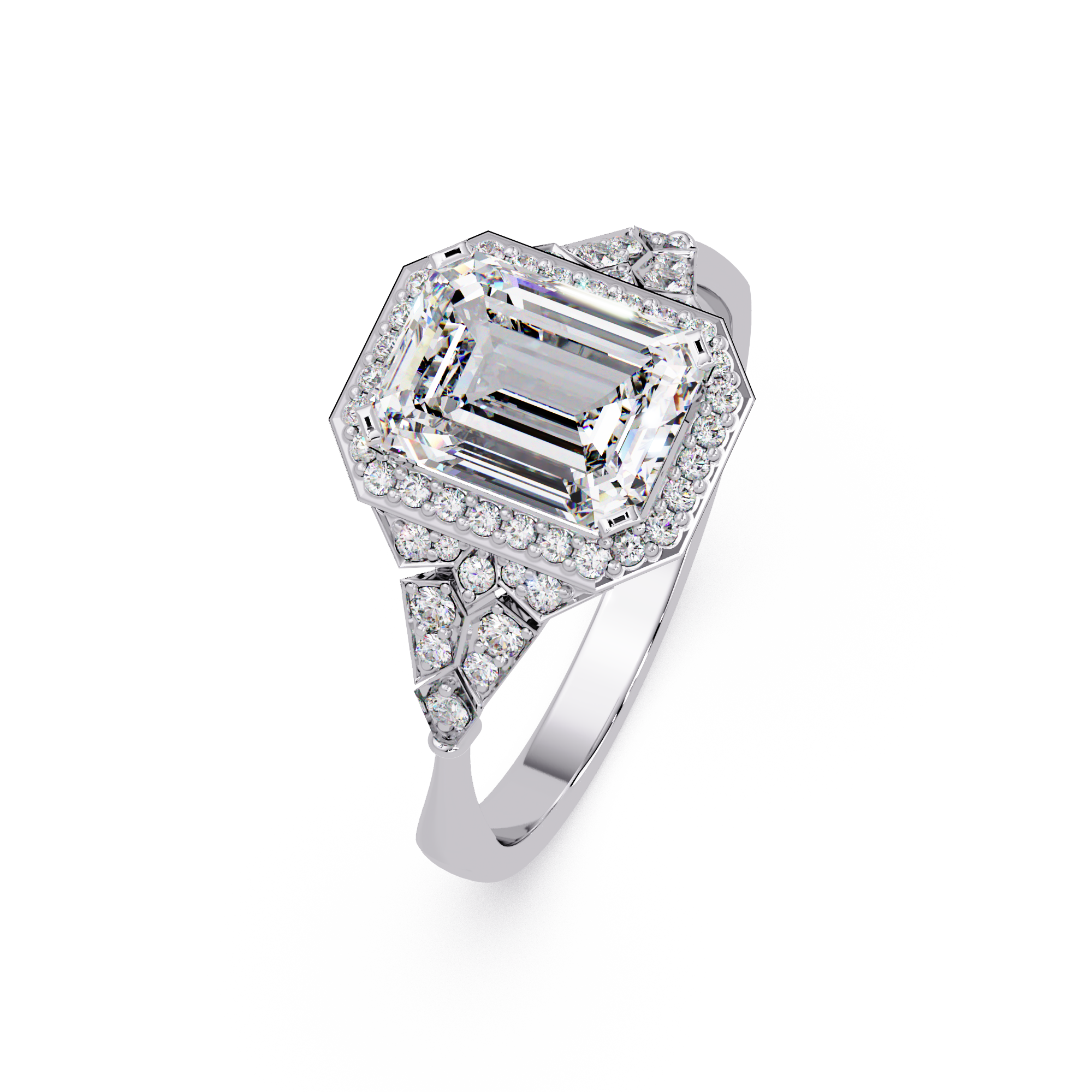 Emerald Cut Halo Diamond Engagement Ring