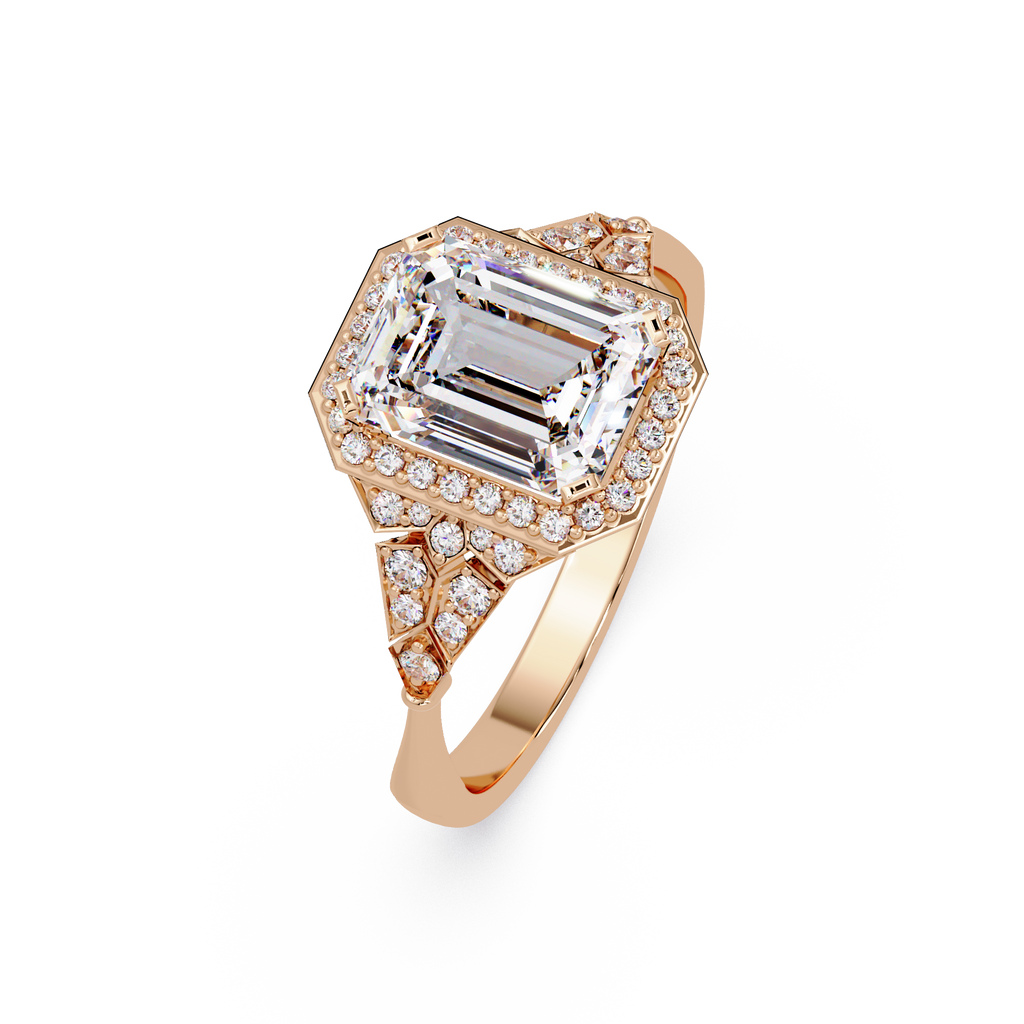 Emerald Cut Halo Diamond Engagement Ring