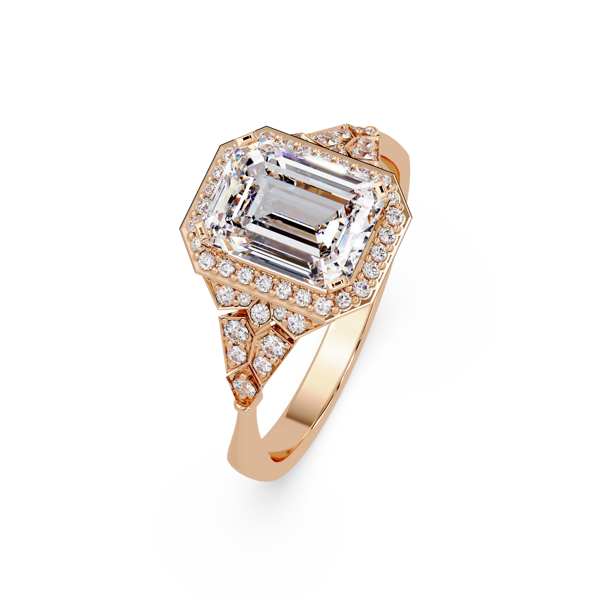 Emerald Cut Halo Diamond Engagement Ring