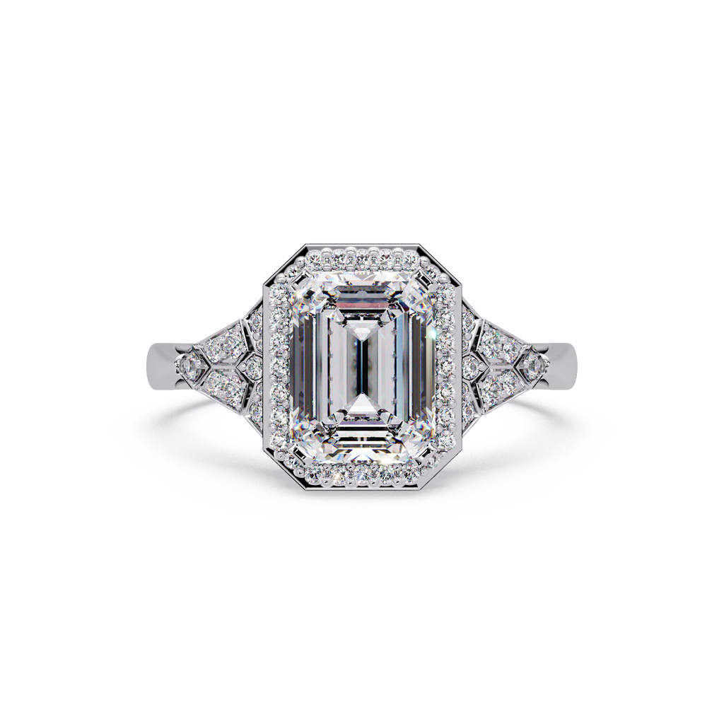 Emerald Cut Halo Diamond Engagement Ring