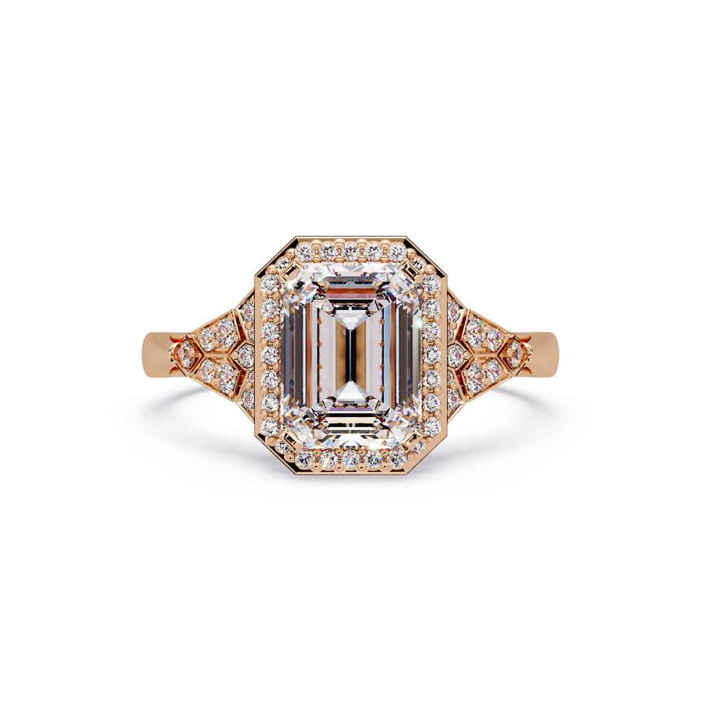 Emerald Cut Halo Diamond Engagement Ring