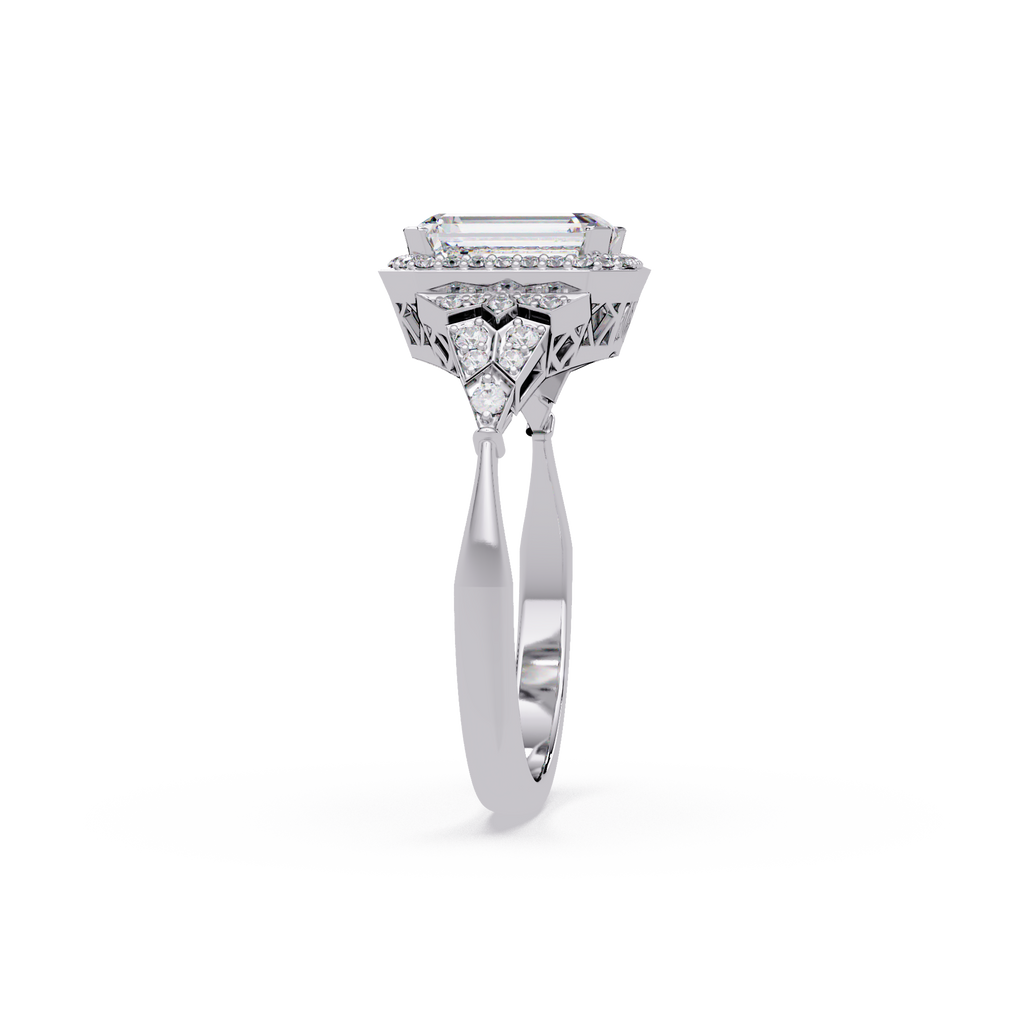 Emerald Cut Halo Diamond Engagement Ring
