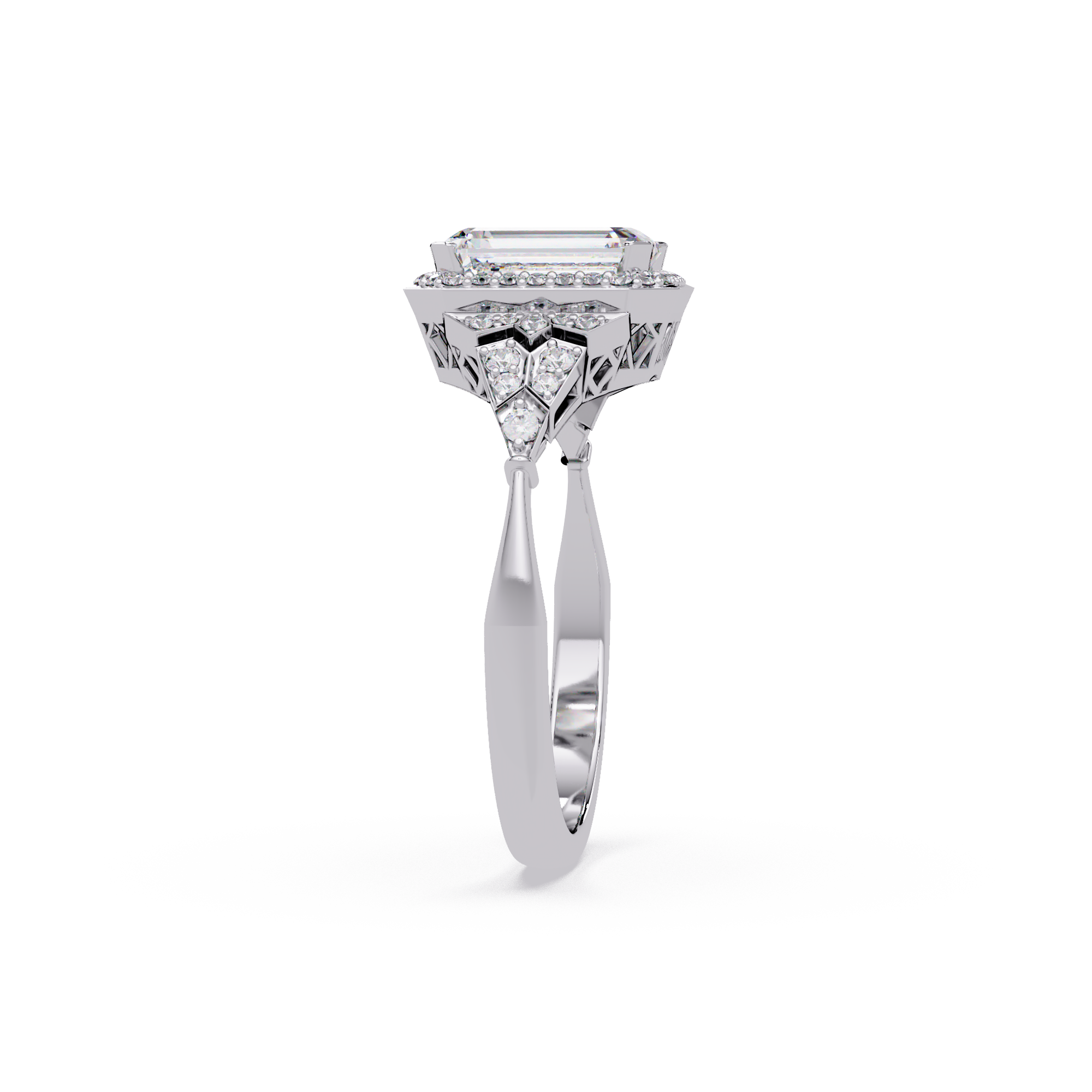 Emerald Cut Halo Diamond Engagement Ring