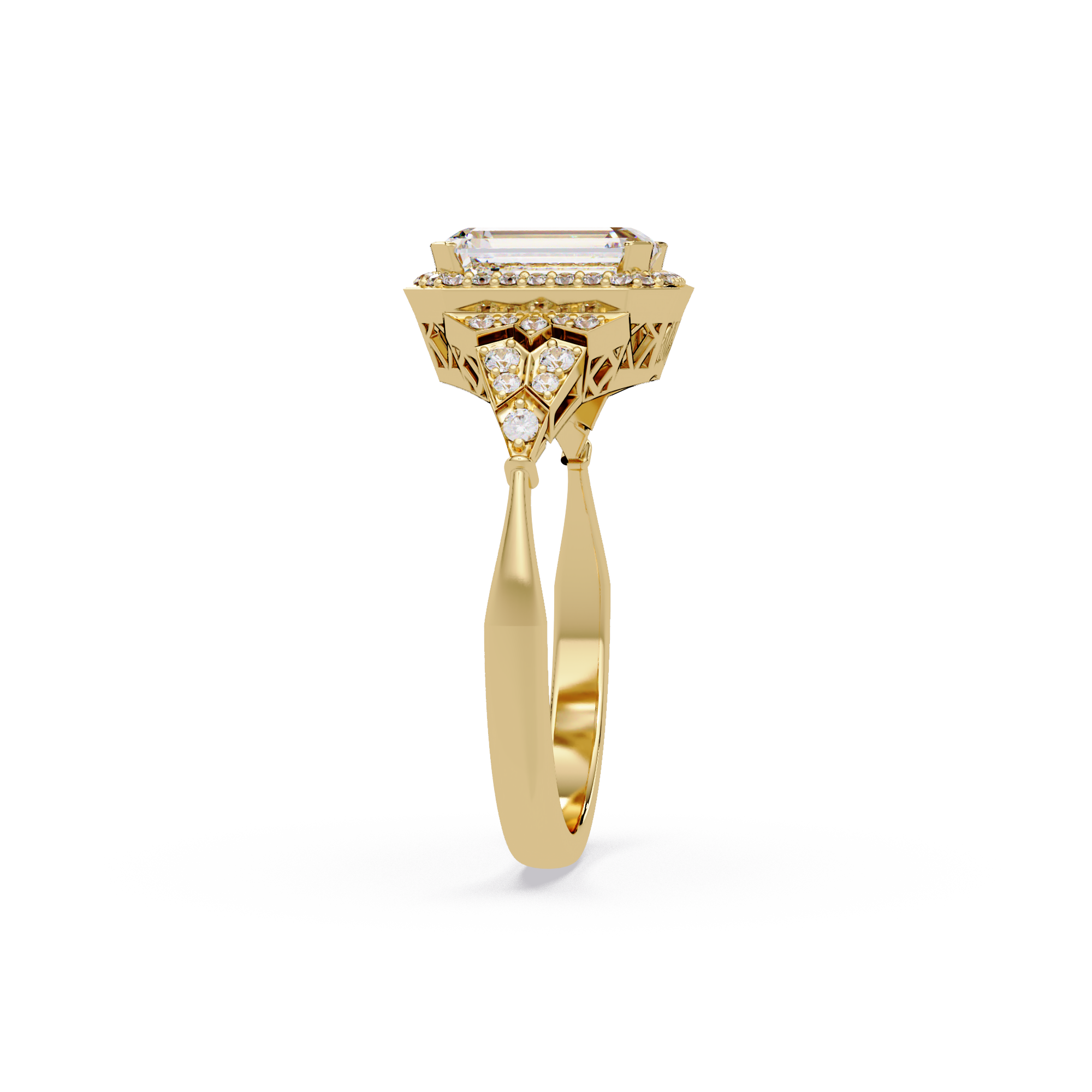 Emerald Cut Halo Diamond Engagement Ring