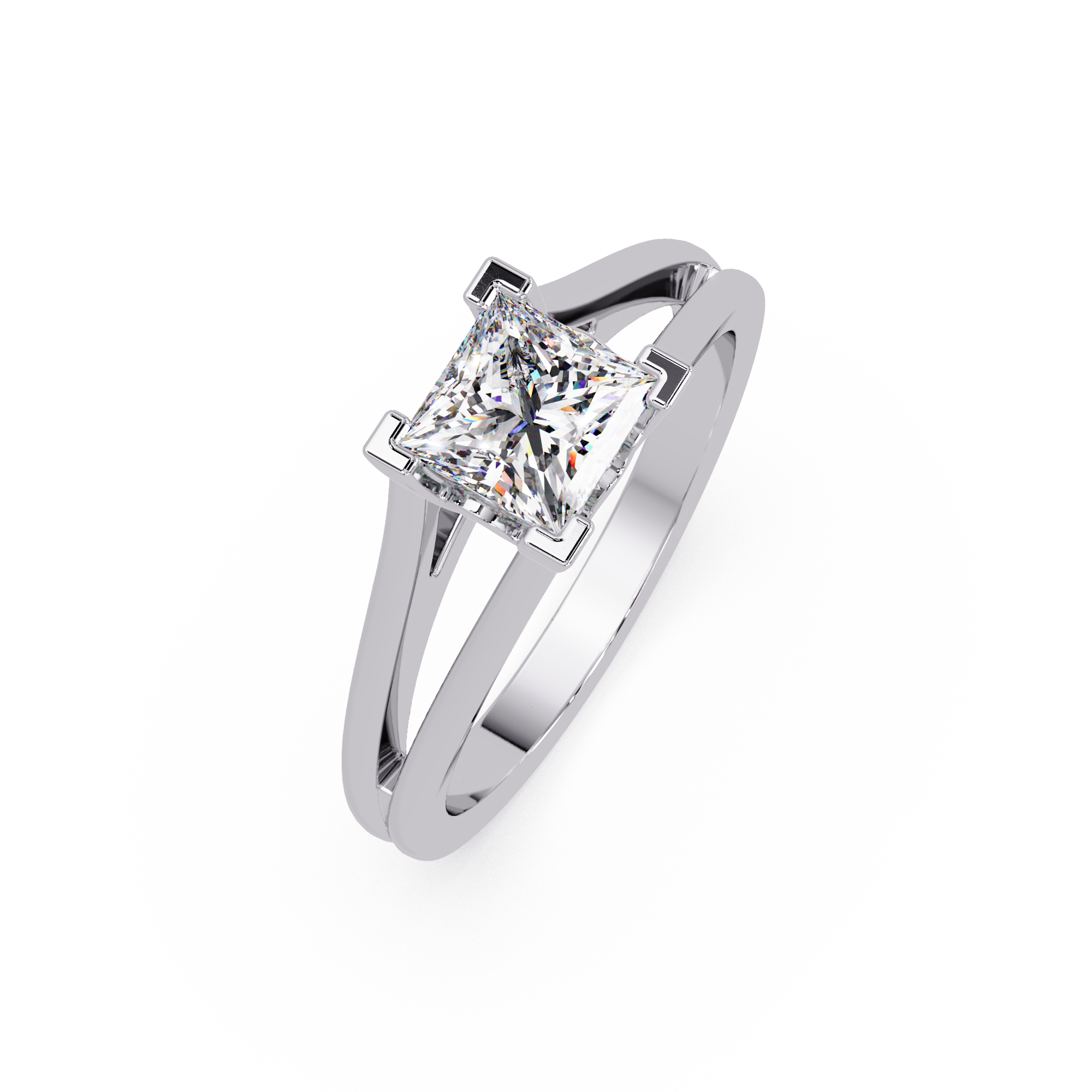 Princess Cut Solitaire Split Shank Engagement Ring