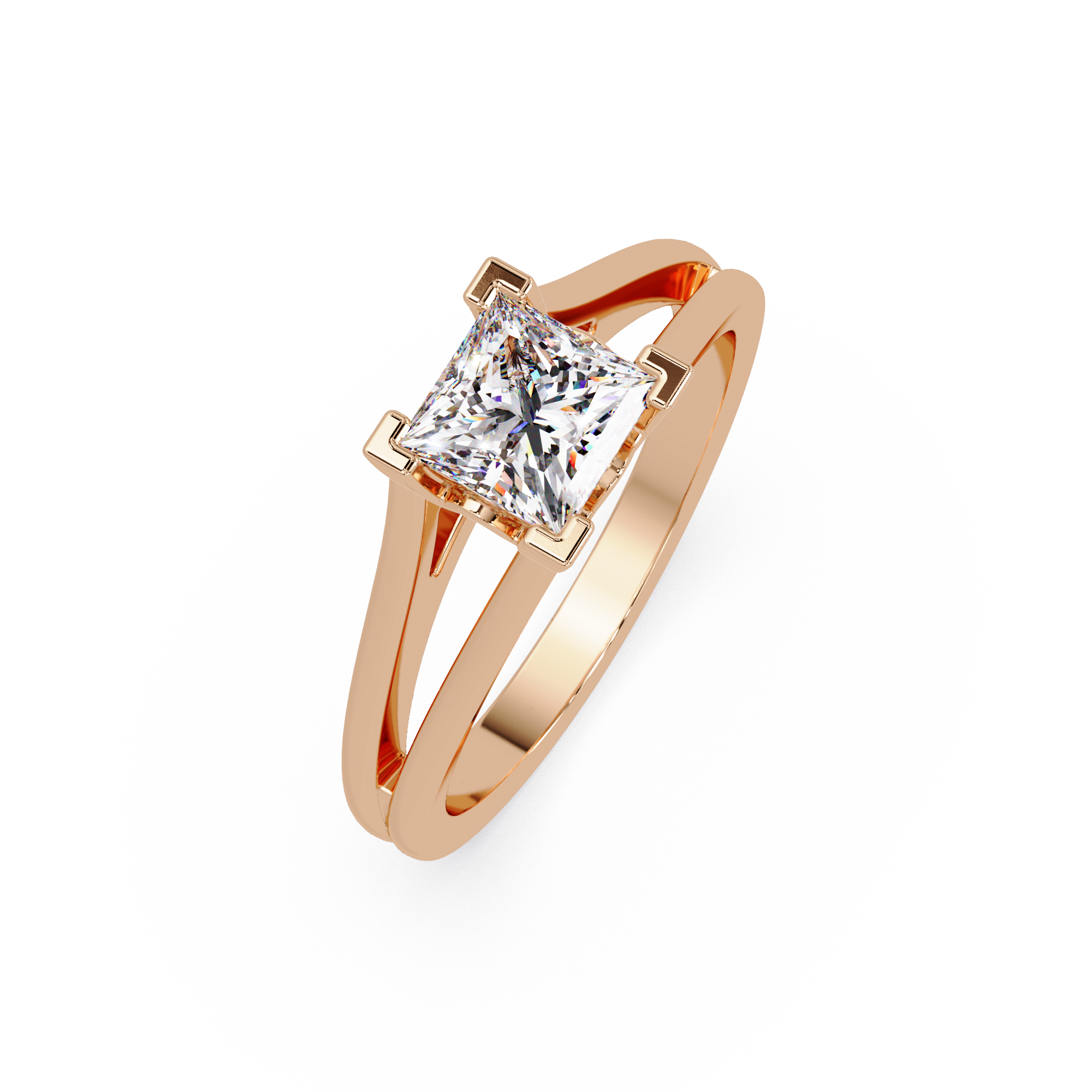 Princess Cut Solitaire Split Shank Engagement Ring