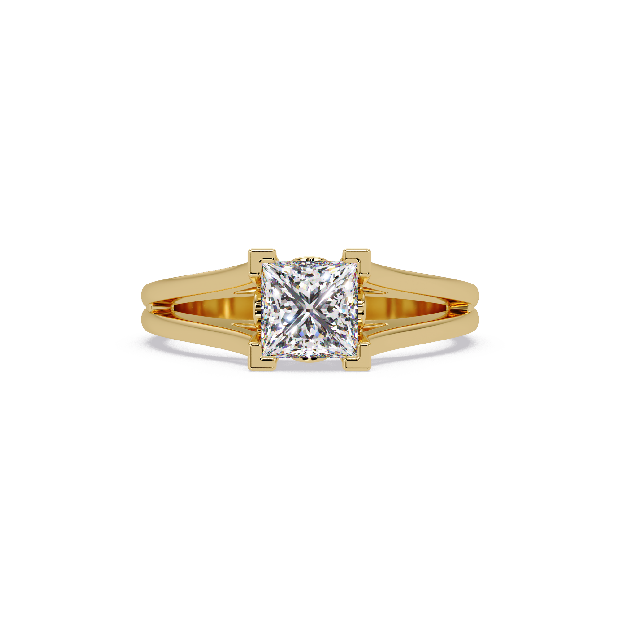 Princess Cut Solitaire Split Shank Engagement Ring