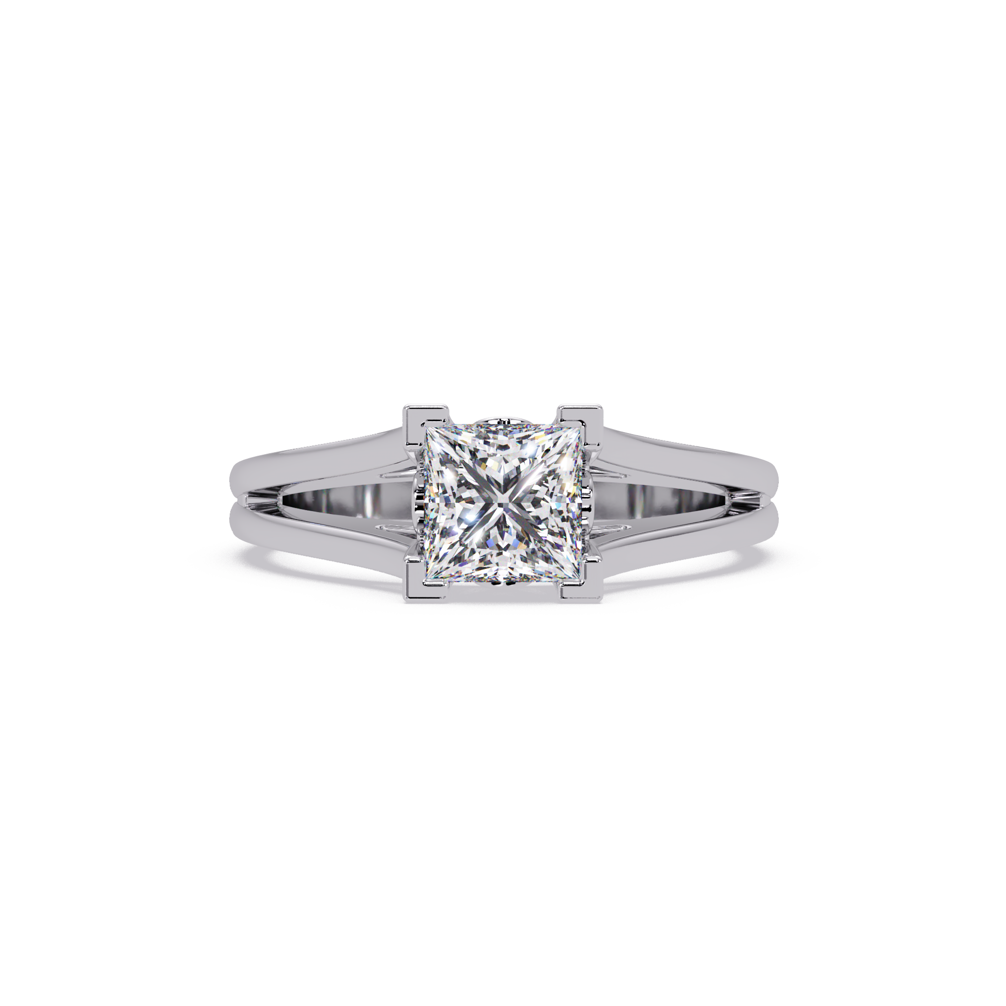 Princess Cut Solitaire Split Shank Engagement Ring