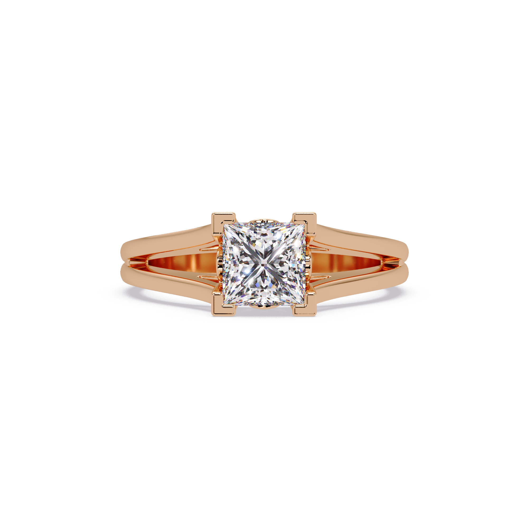 Princess Cut Solitaire Split Shank Engagement Ring