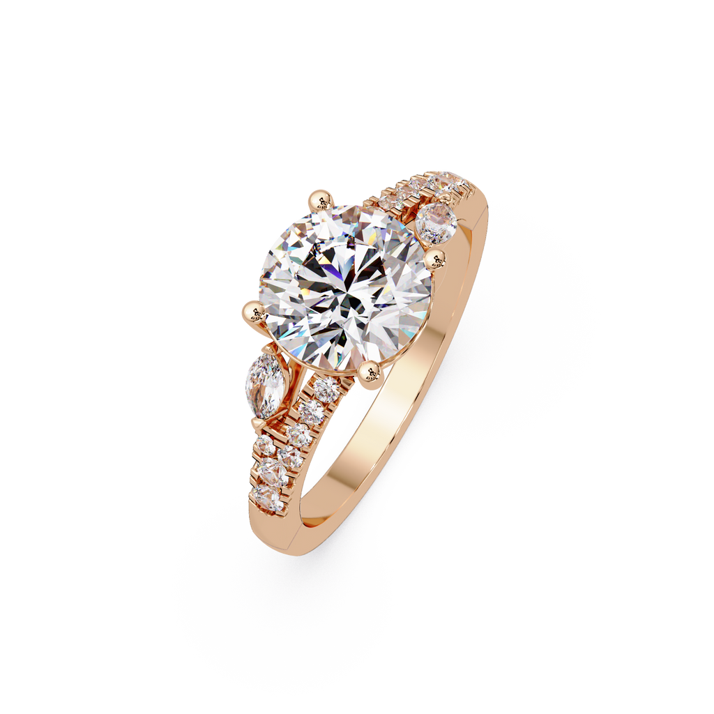 Round Brilliant Cut Engagement Ring with Marquise Accent Diamonds