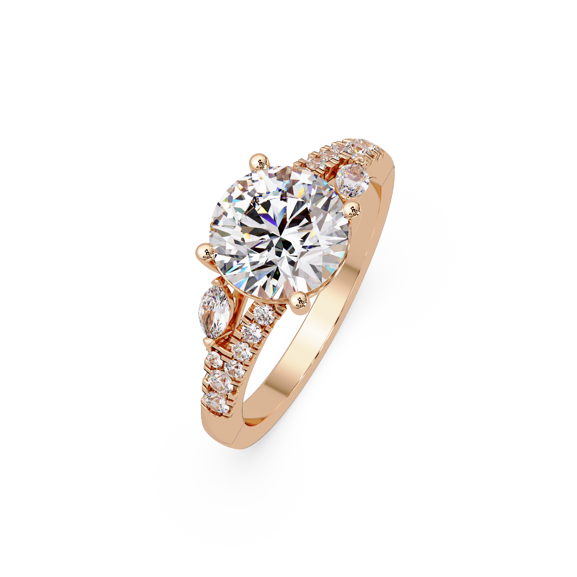 Round Brilliant Cut Engagement Ring with Marquise Accent Diamonds