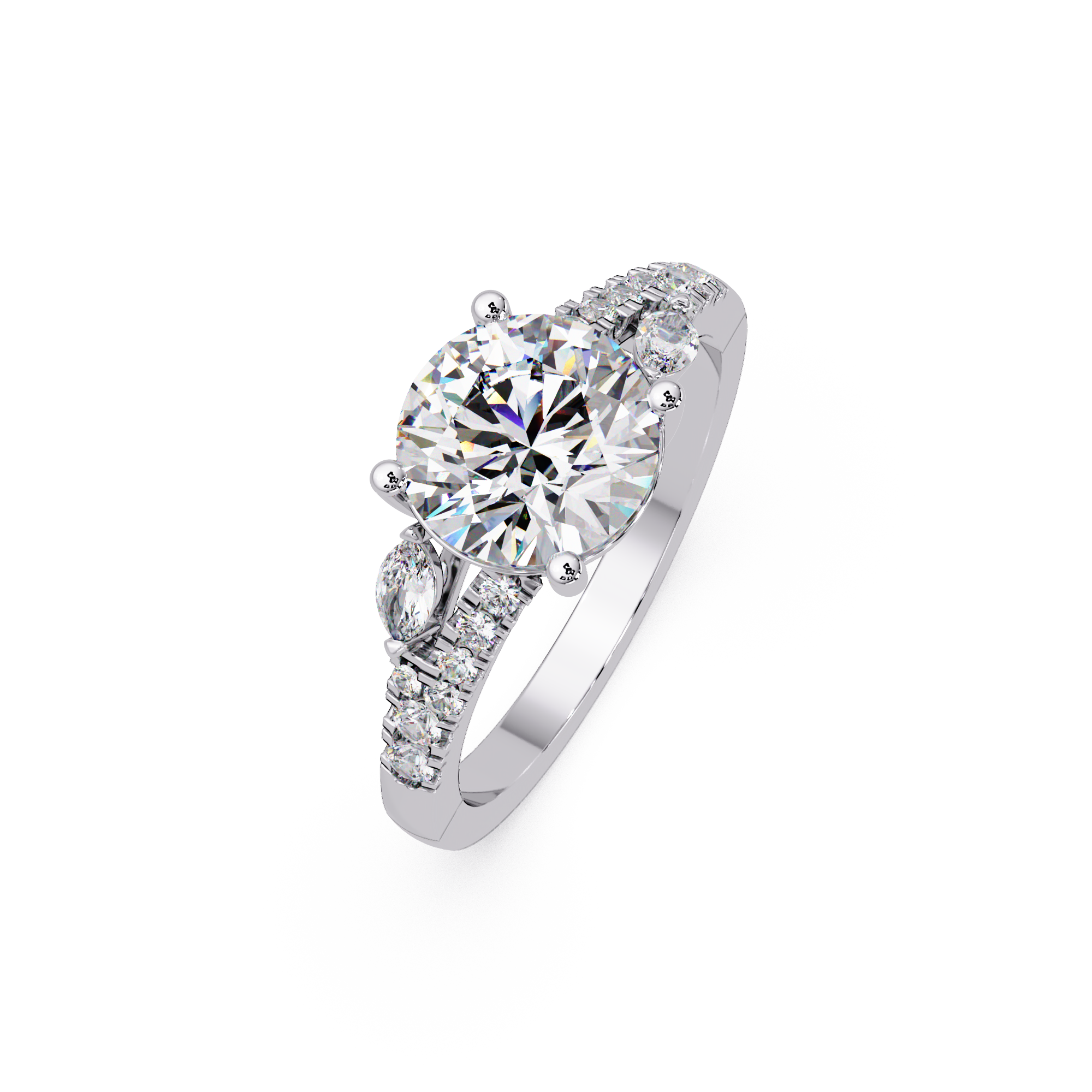 Round Brilliant Cut Engagement Ring with Marquise Accent Diamonds
