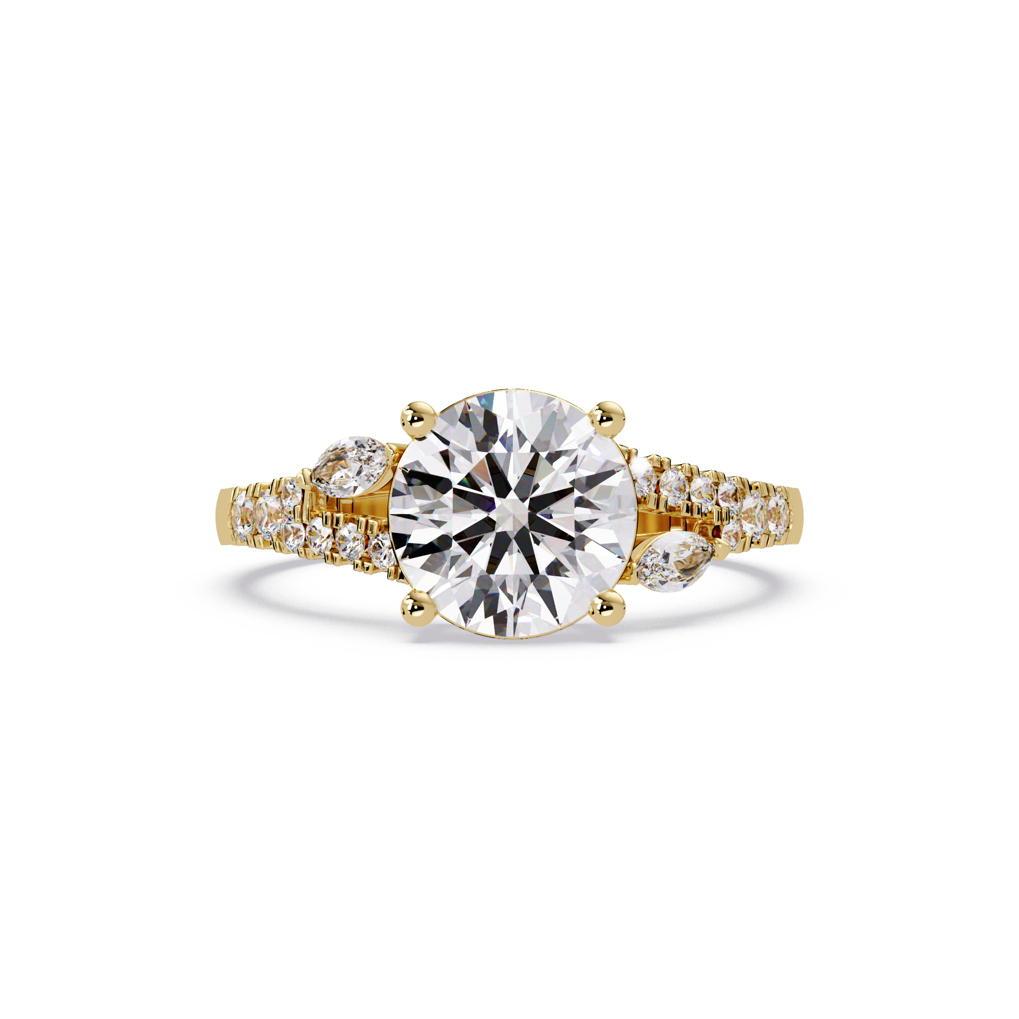 Round Brilliant Cut Engagement Ring with Marquise Accent Diamonds