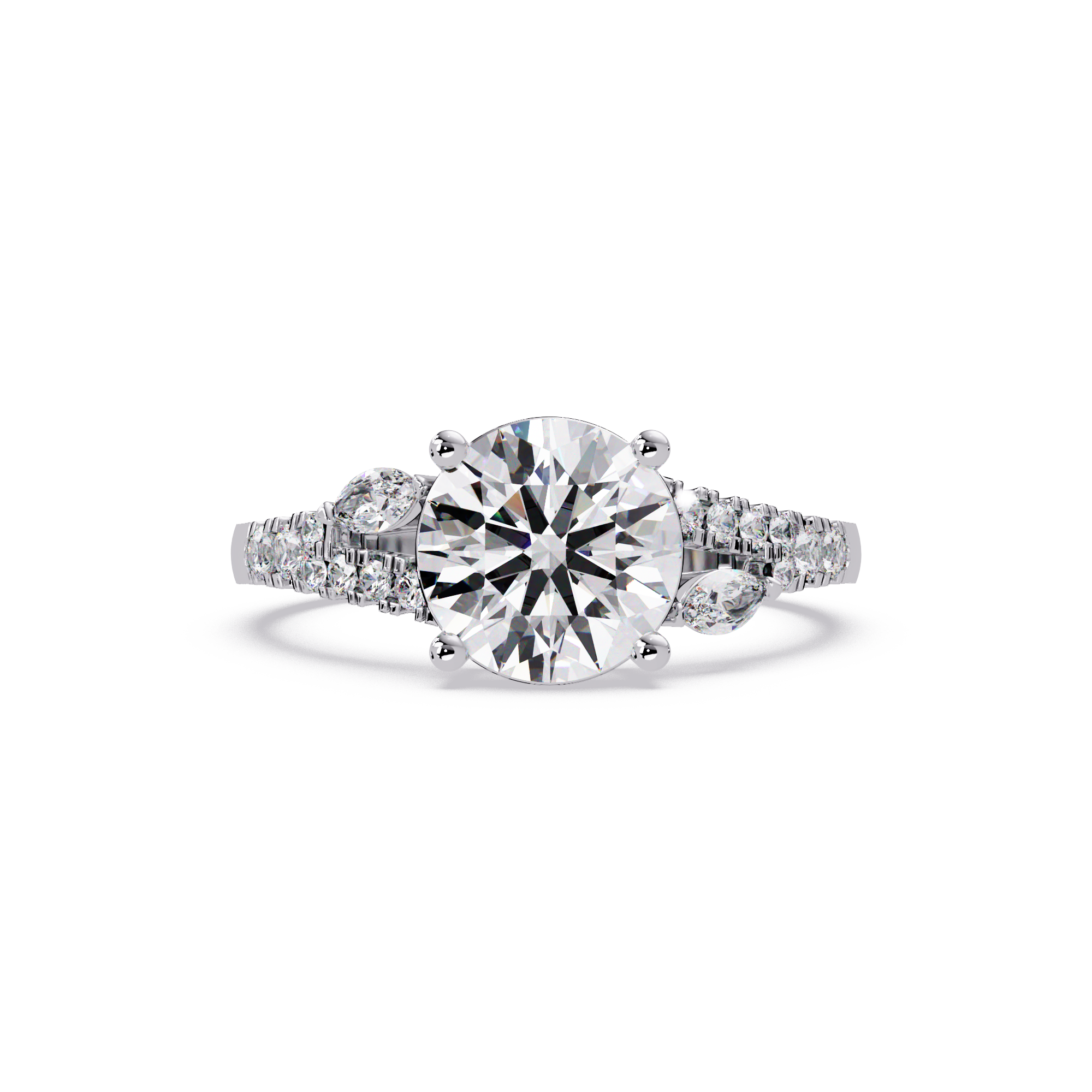 Round Brilliant Cut Engagement Ring with Marquise Accent Diamonds