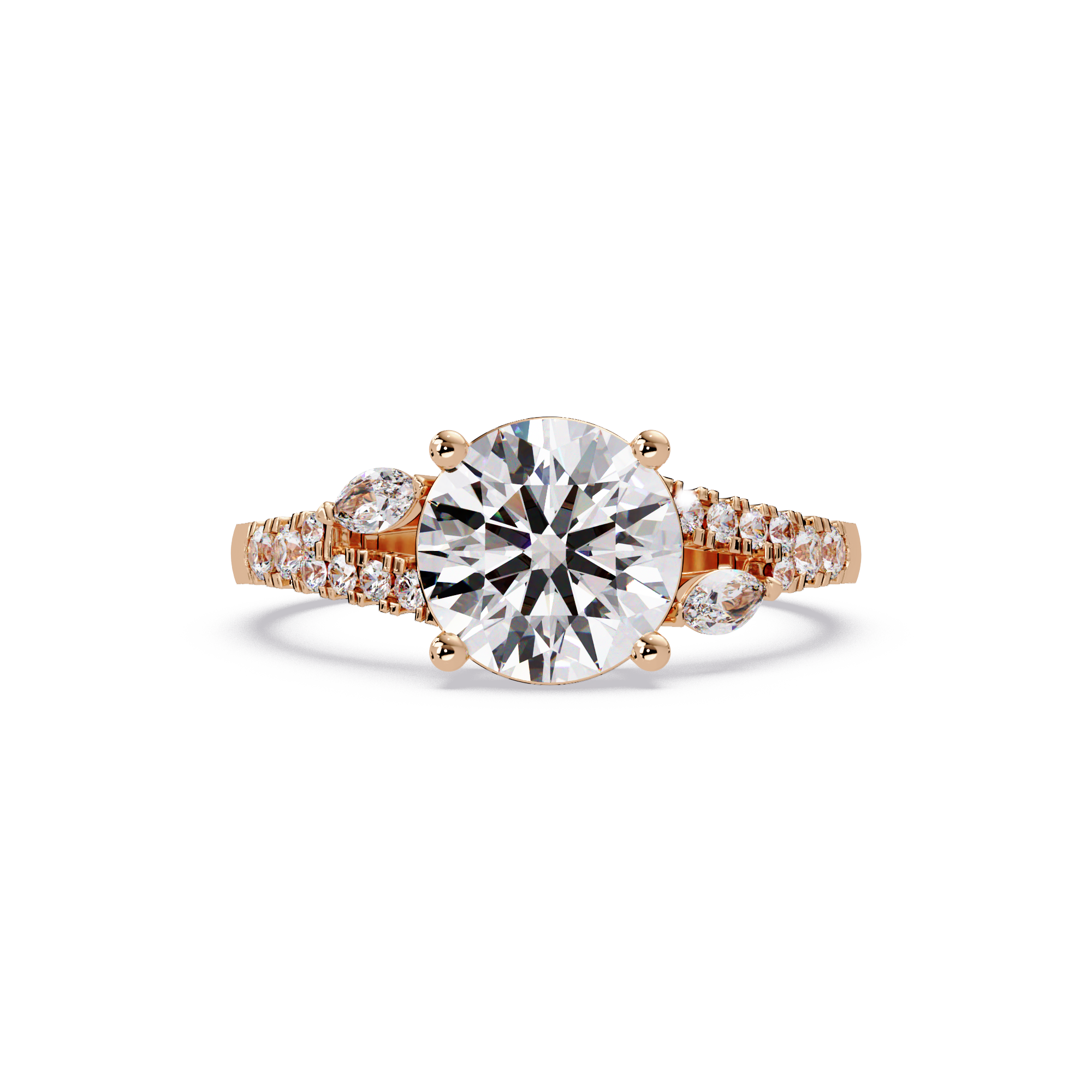 Round Brilliant Cut Engagement Ring with Marquise Accent Diamonds