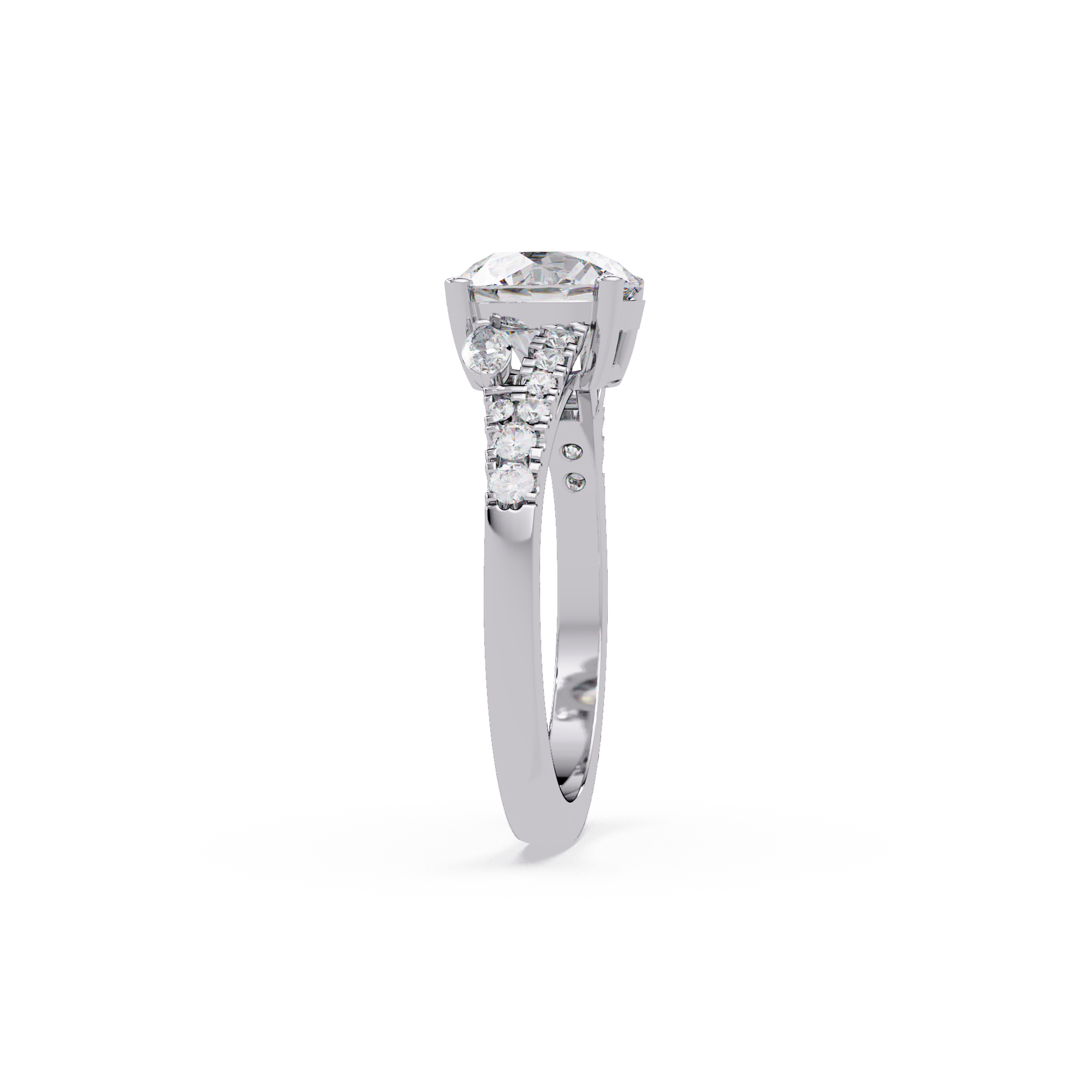 Round Brilliant Cut Engagement Ring with Marquise Accent Diamonds