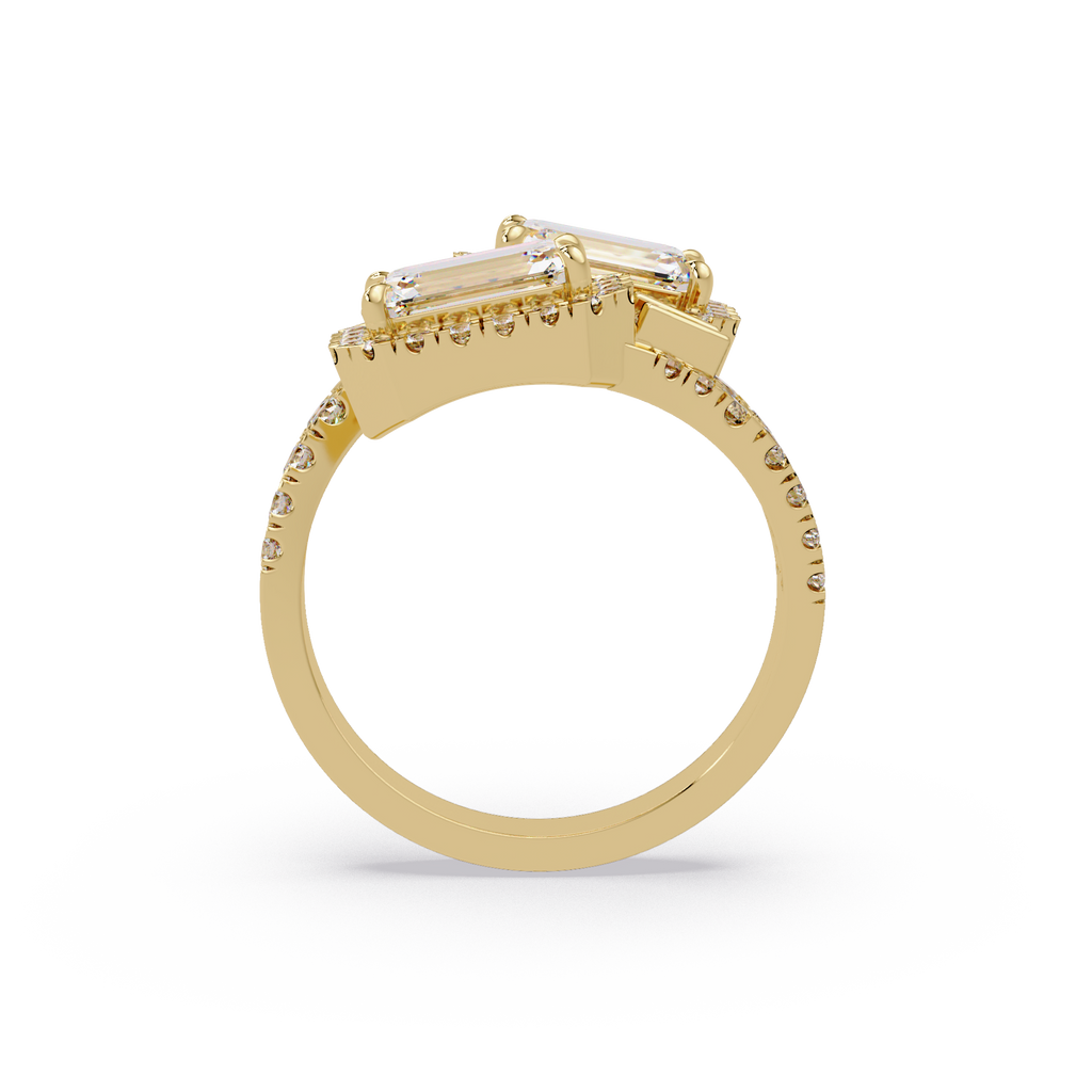 Custom Baguette Emerald Cut Double Halo Engagement Ring
