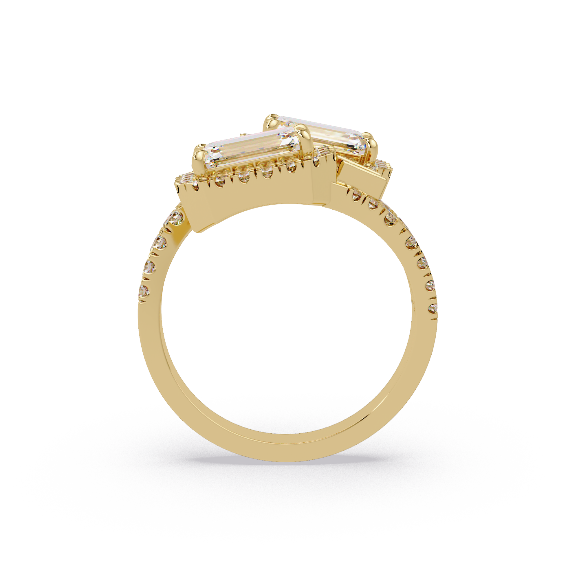 Custom Baguette Emerald Cut Double Halo Engagement Ring