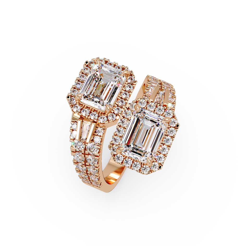Custom Baguette Emerald Cut Double Halo Engagement Ring