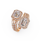 Custom Baguette Emerald Cut Double Halo Engagement Ring