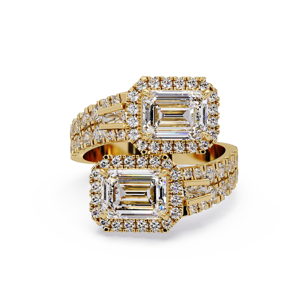 Custom Baguette Emerald Cut Double Halo Engagement Ring