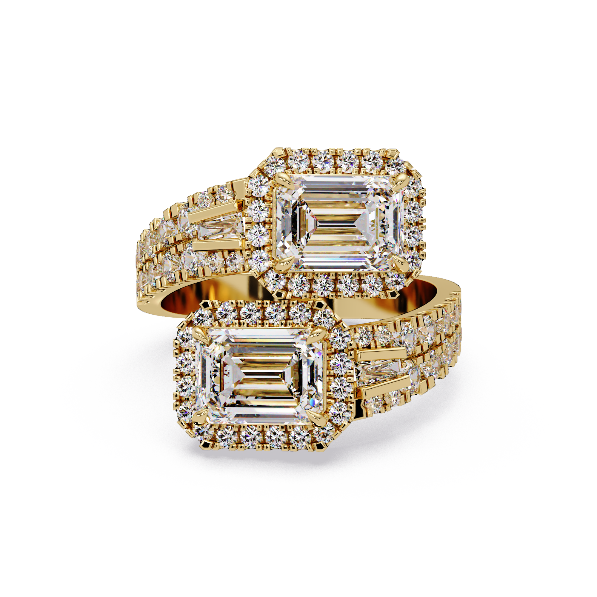 Custom Baguette Emerald Cut Double Halo Engagement Ring