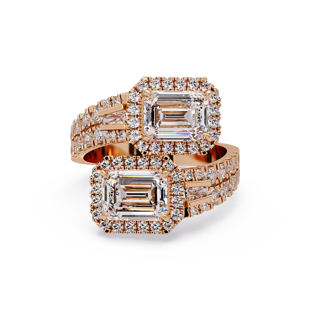 Custom Baguette Emerald Cut Double Halo Engagement Ring