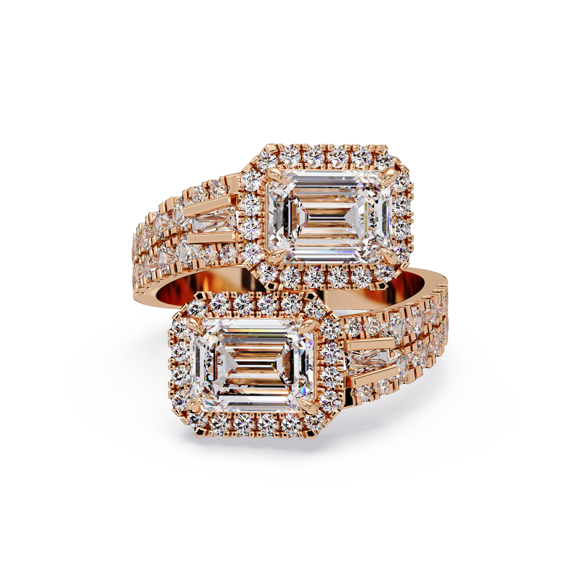 Custom Baguette Emerald Cut Double Halo Engagement Ring