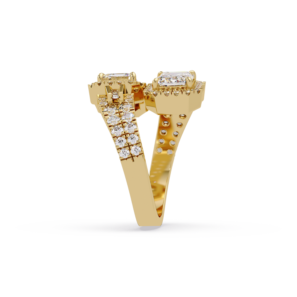 Custom Baguette Emerald Cut Double Halo Engagement Ring