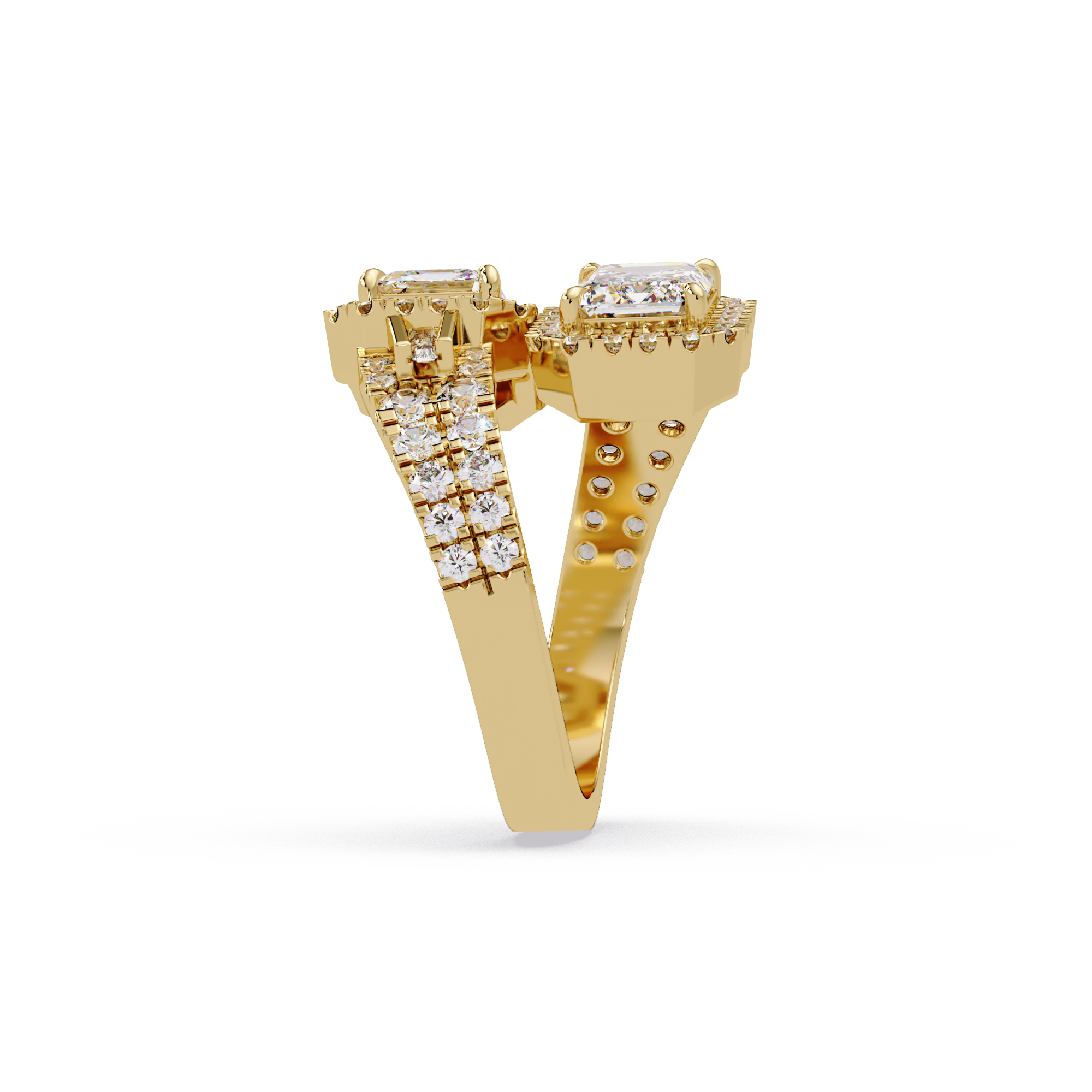 Custom Baguette Emerald Cut Double Halo Engagement Ring