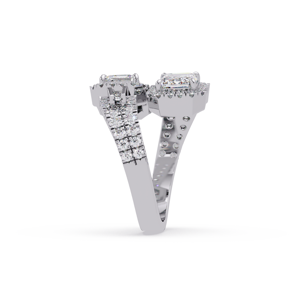 Custom Baguette Emerald Cut Double Halo Engagement Ring