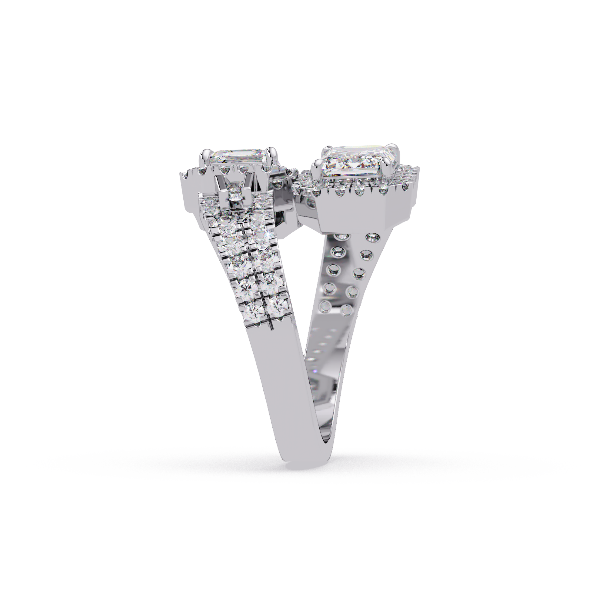 Custom Baguette Emerald Cut Double Halo Engagement Ring