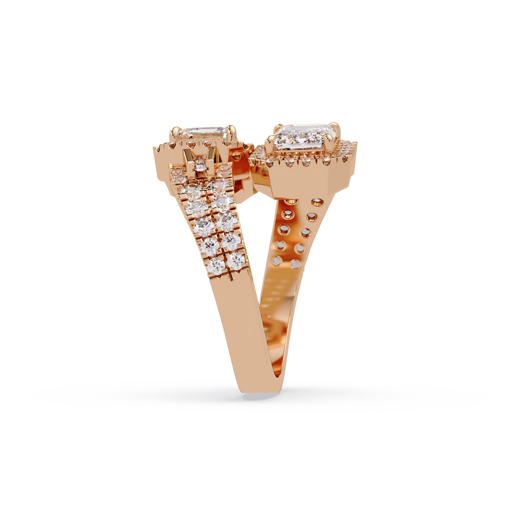 Custom Baguette Emerald Cut Double Halo Engagement Ring