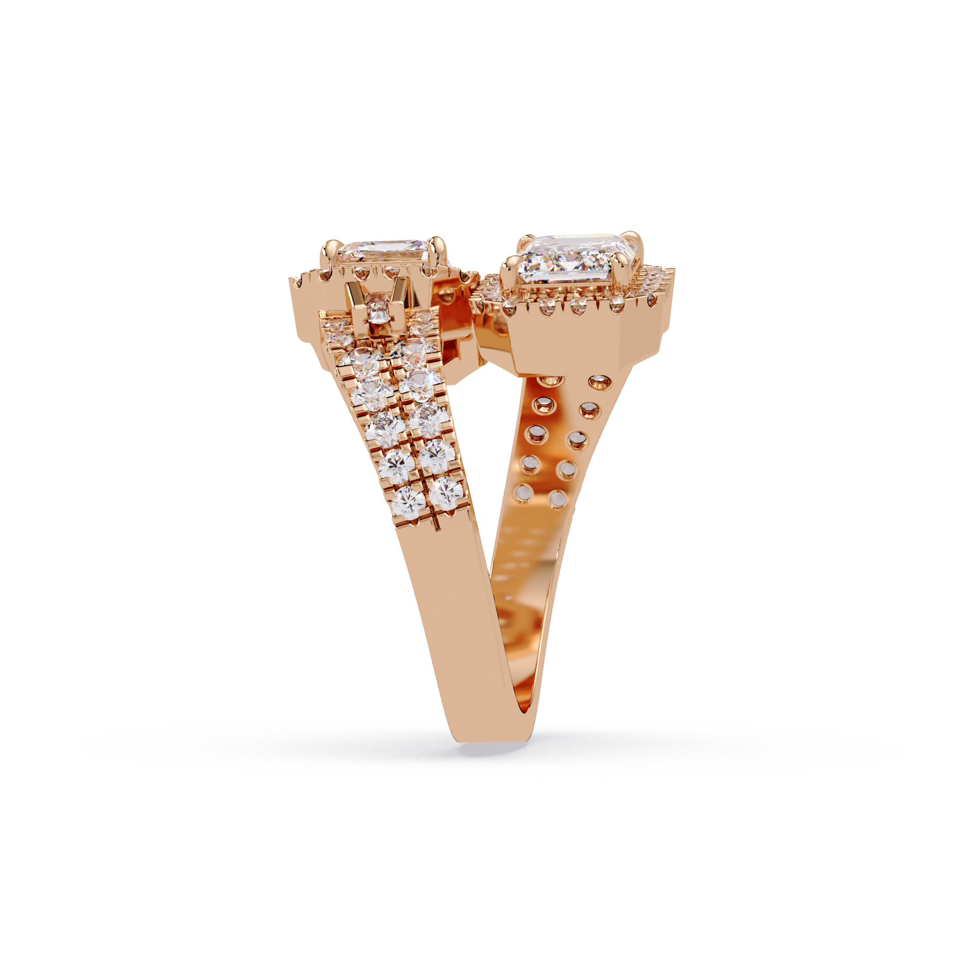 Custom Baguette Emerald Cut Double Halo Engagement Ring