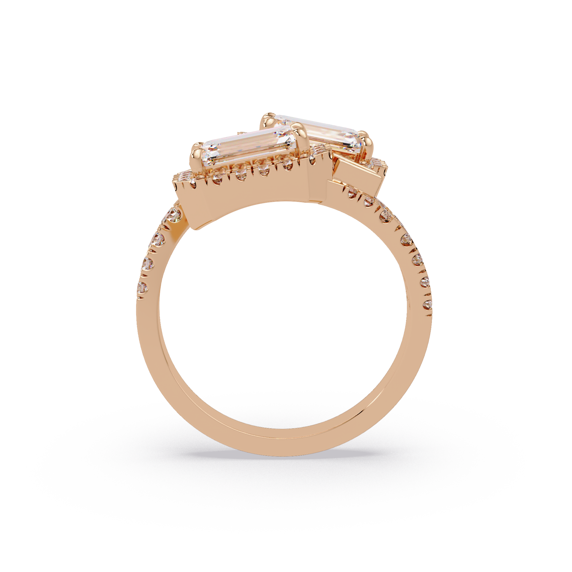 Custom Baguette Emerald Cut Double Halo Engagement Ring