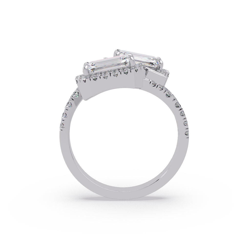 Custom Baguette Emerald Cut Double Halo Engagement Ring