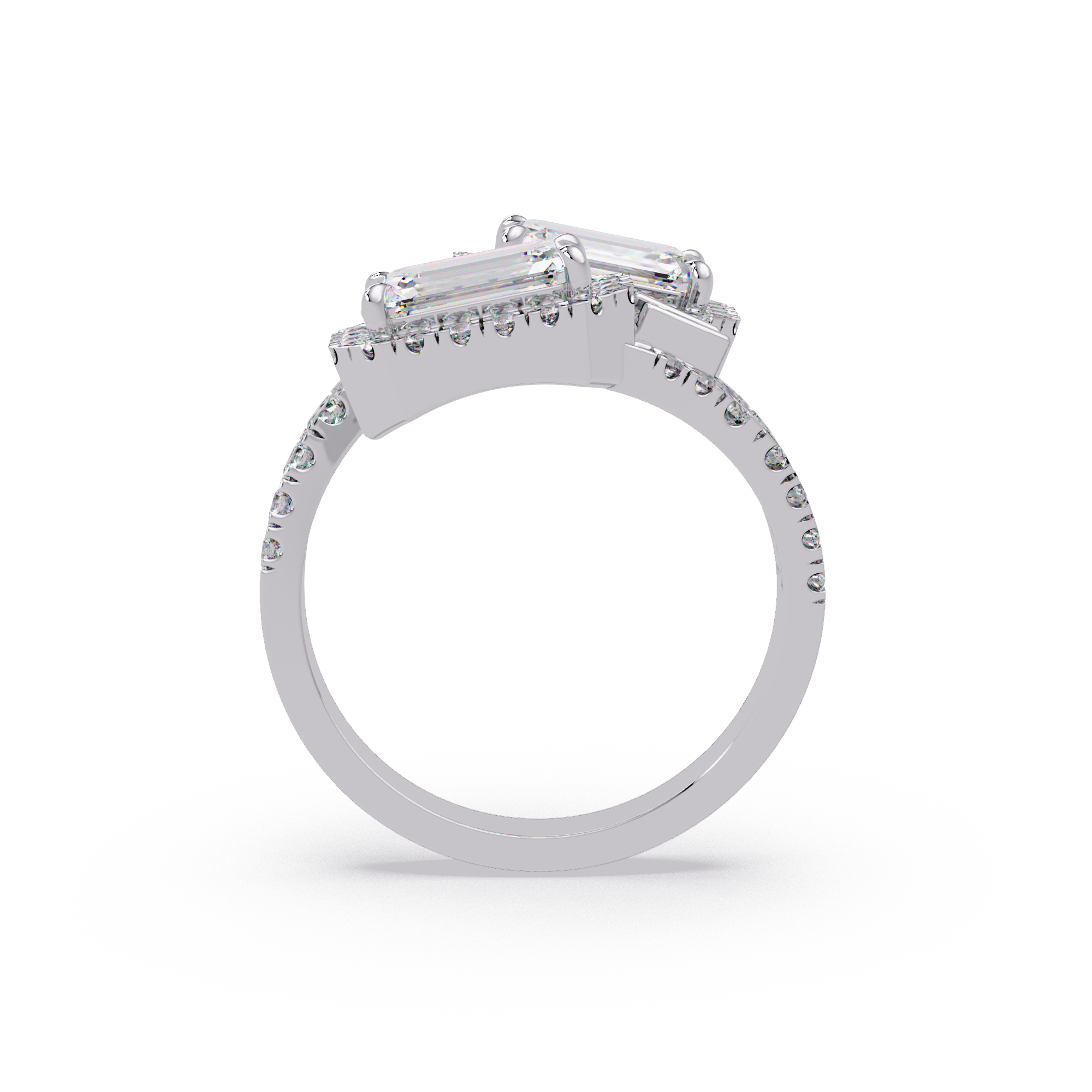 Custom Baguette Emerald Cut Double Halo Engagement Ring