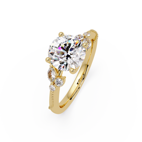 Customizable Round & Marquise Diamond Engagement Ring Set