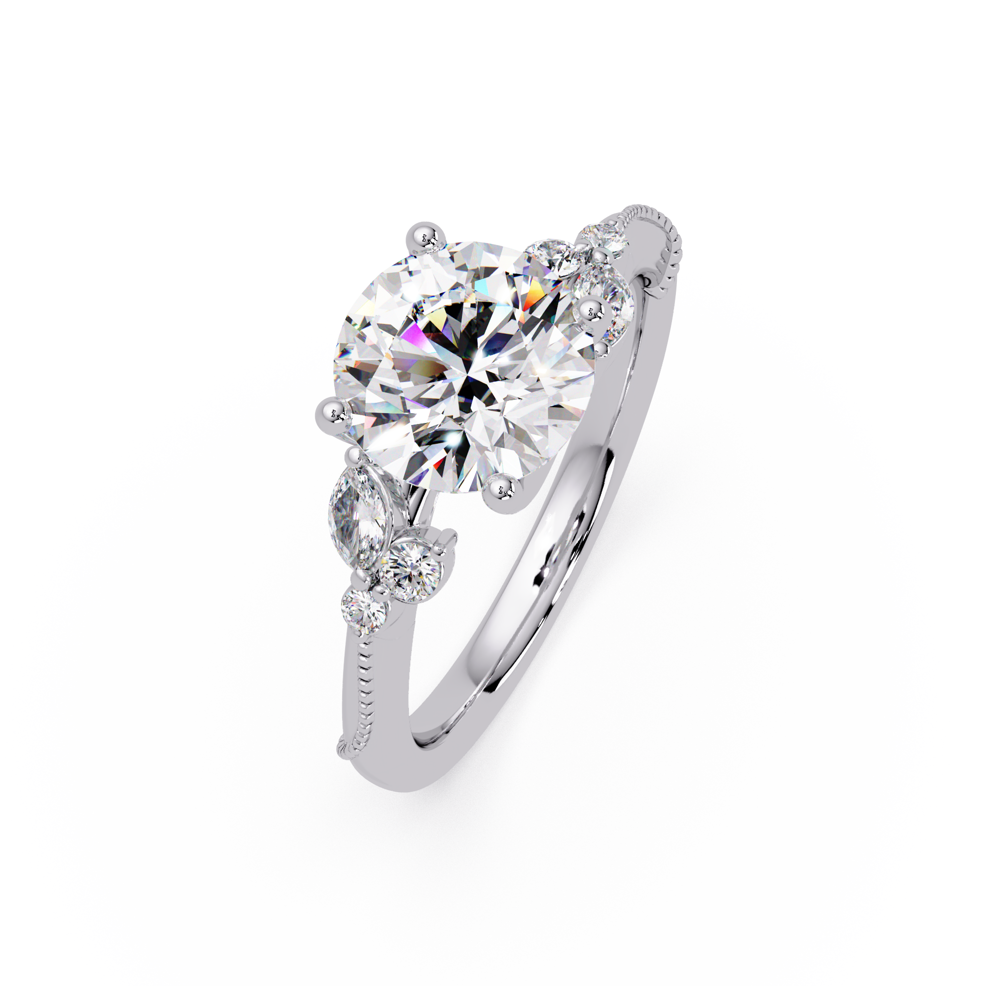Round Cut Floral Diamond Engagement Ring Set