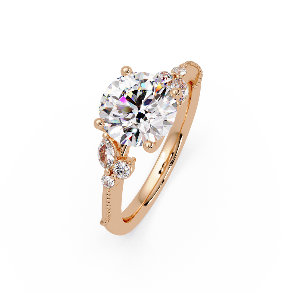 Round Cut Floral Diamond Engagement Ring Set