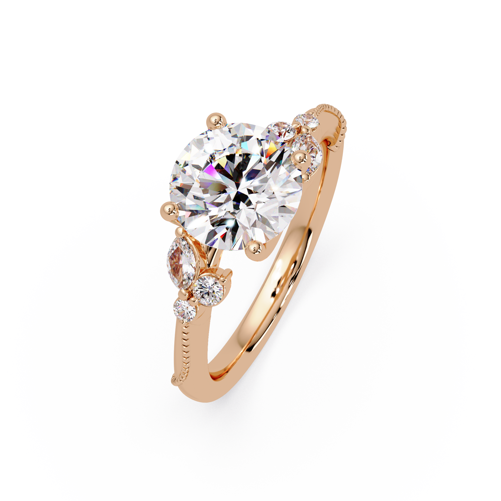 Customizable Round & Marquise Diamond Engagement Ring Set