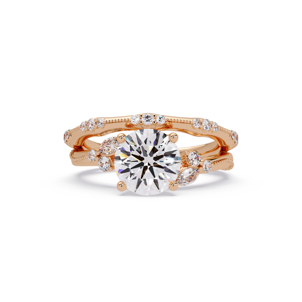 Customizable Round & Marquise Diamond Engagement Ring Set