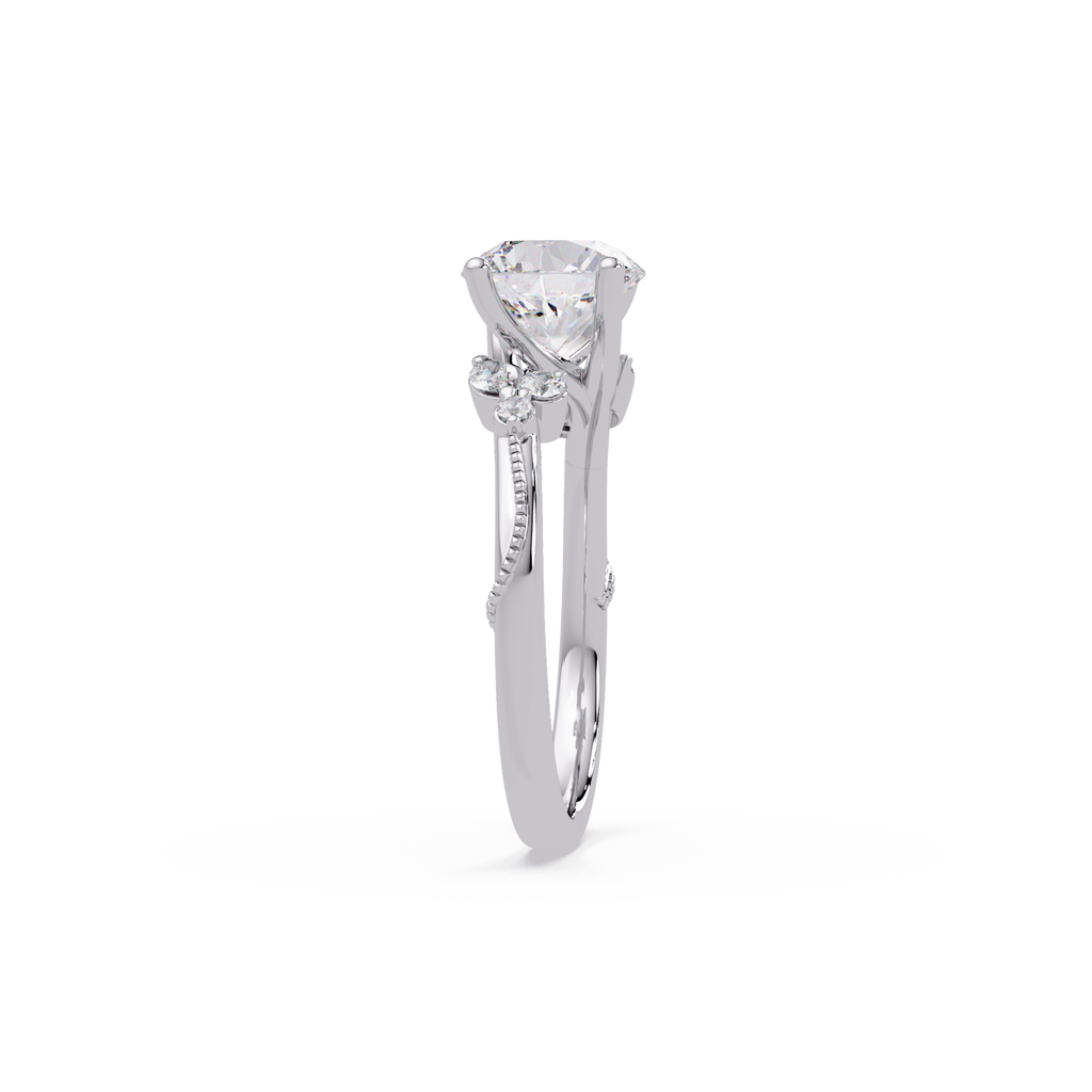 Round Cut Floral Diamond Engagement Ring Set