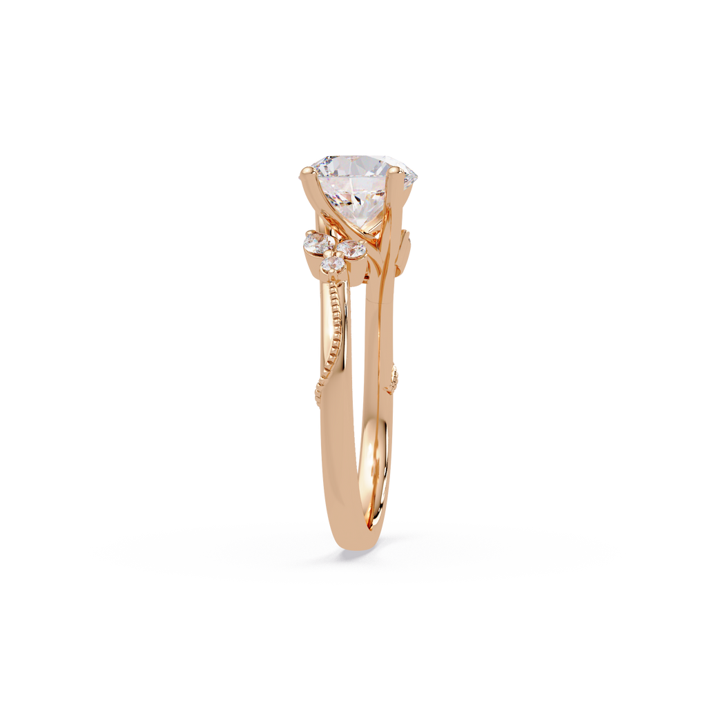 Round Cut Floral Diamond Engagement Ring Set